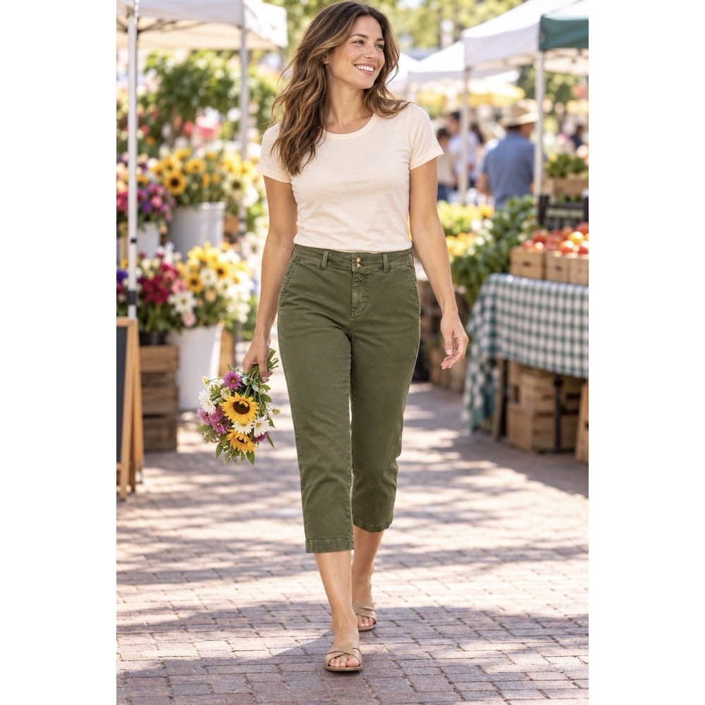 Talbots Straight Ankle Jeans Womens 6P Green High Rise Ankle Stretch Career